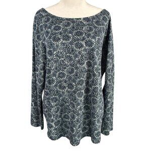 J Jill L Boat Neck Long Sleeve Tee Top Blue Tie Dye Circles Cotton Modal